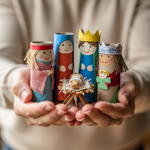 Toilet Paper Roll Nativity Scene held in hand