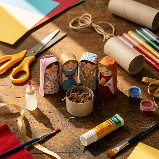 Multiple Toilet Paper Roll Nativity Scene crafts from above