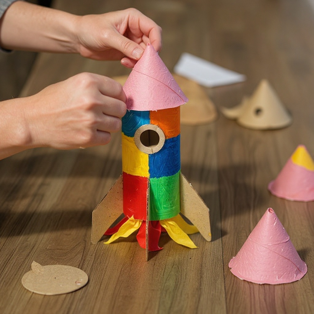 Step 4: Overlap the cut edges and glue them together to form a cone for the rocket's nos