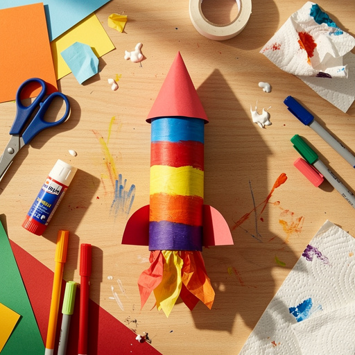 Multiple Toilet Paper Roll Rocket Ships crafts from above