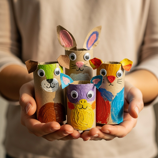 Toilet Paper Roll Animal Puppets held in hand