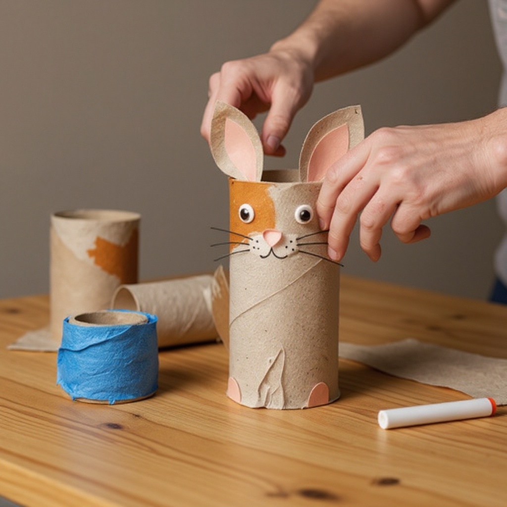 Step 2: Select one toilet paper roll and begin covering it entirely with blue constructi