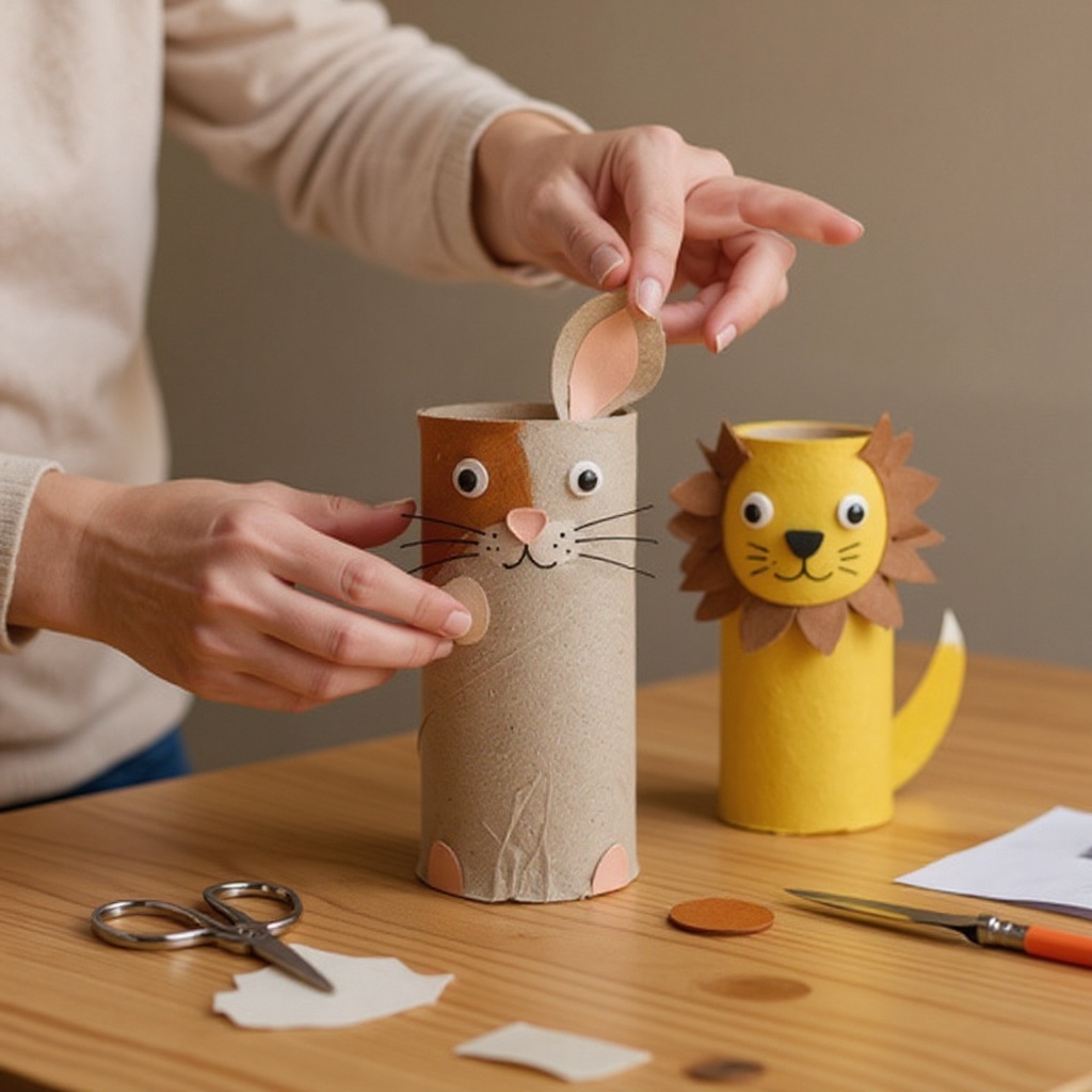 Step 5: For the final toilet paper roll, cover it with pink construction paper. Measure 