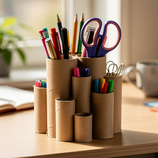 Cardboard Tube Desk Organizer