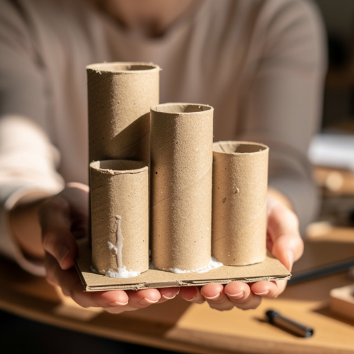 Cardboard Tube Desk Organizer held in hand