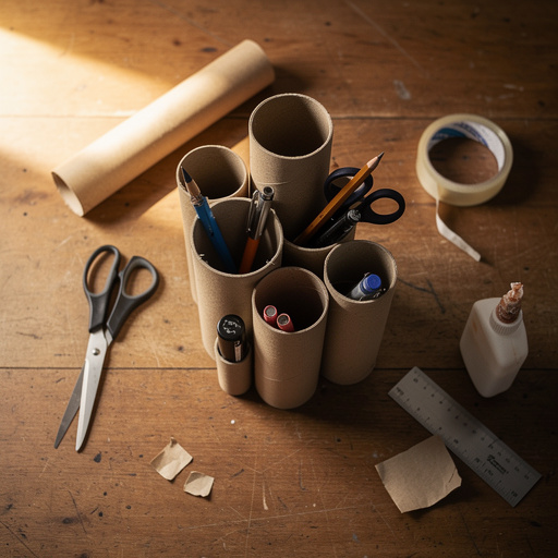 Multiple Cardboard Tube Desk Organizer crafts from above