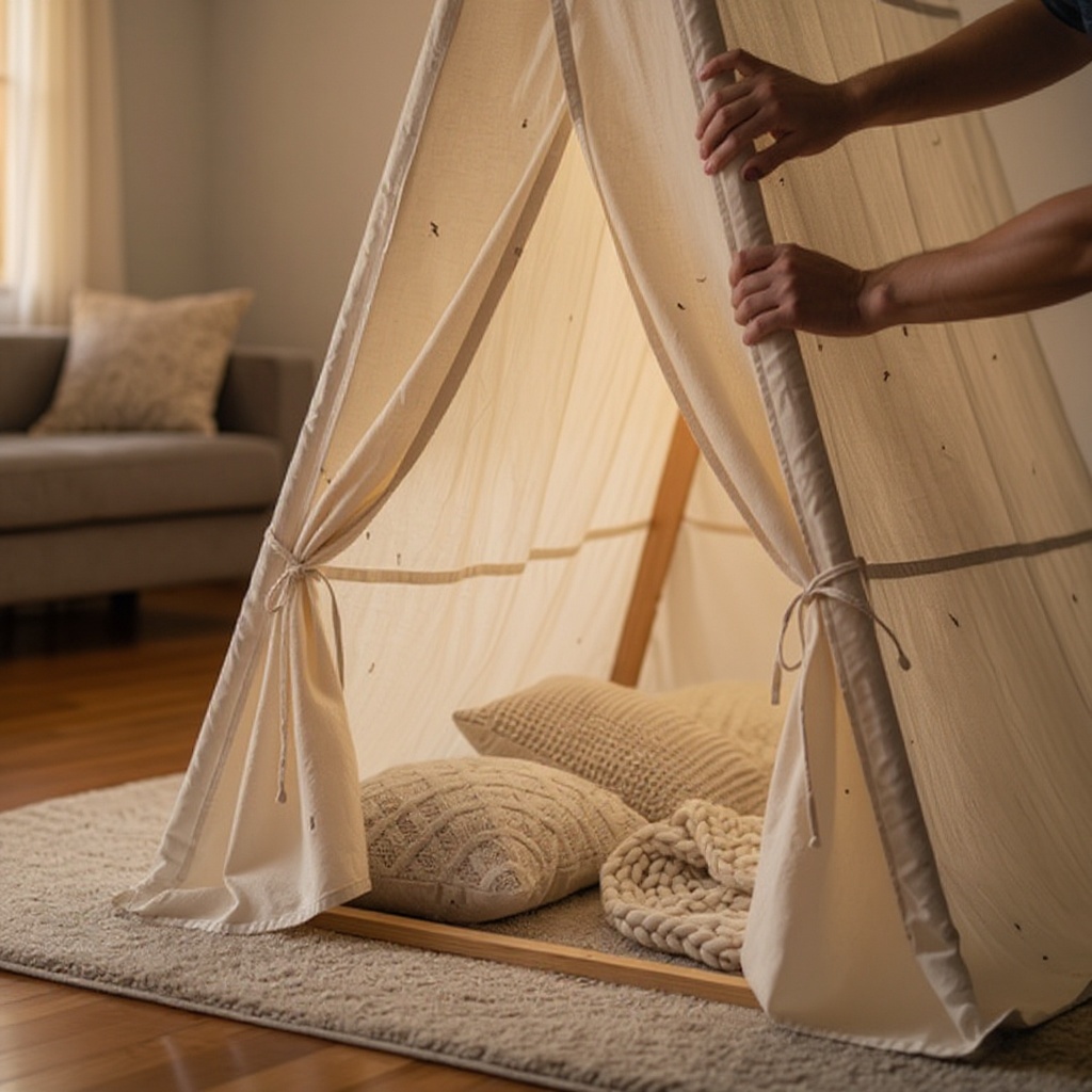 Step 4: Drape a second blanket to create a wall or an additional room, overlapping with 