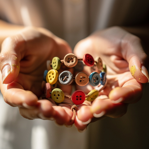 Clay & Button Charm Bracelets held in hand