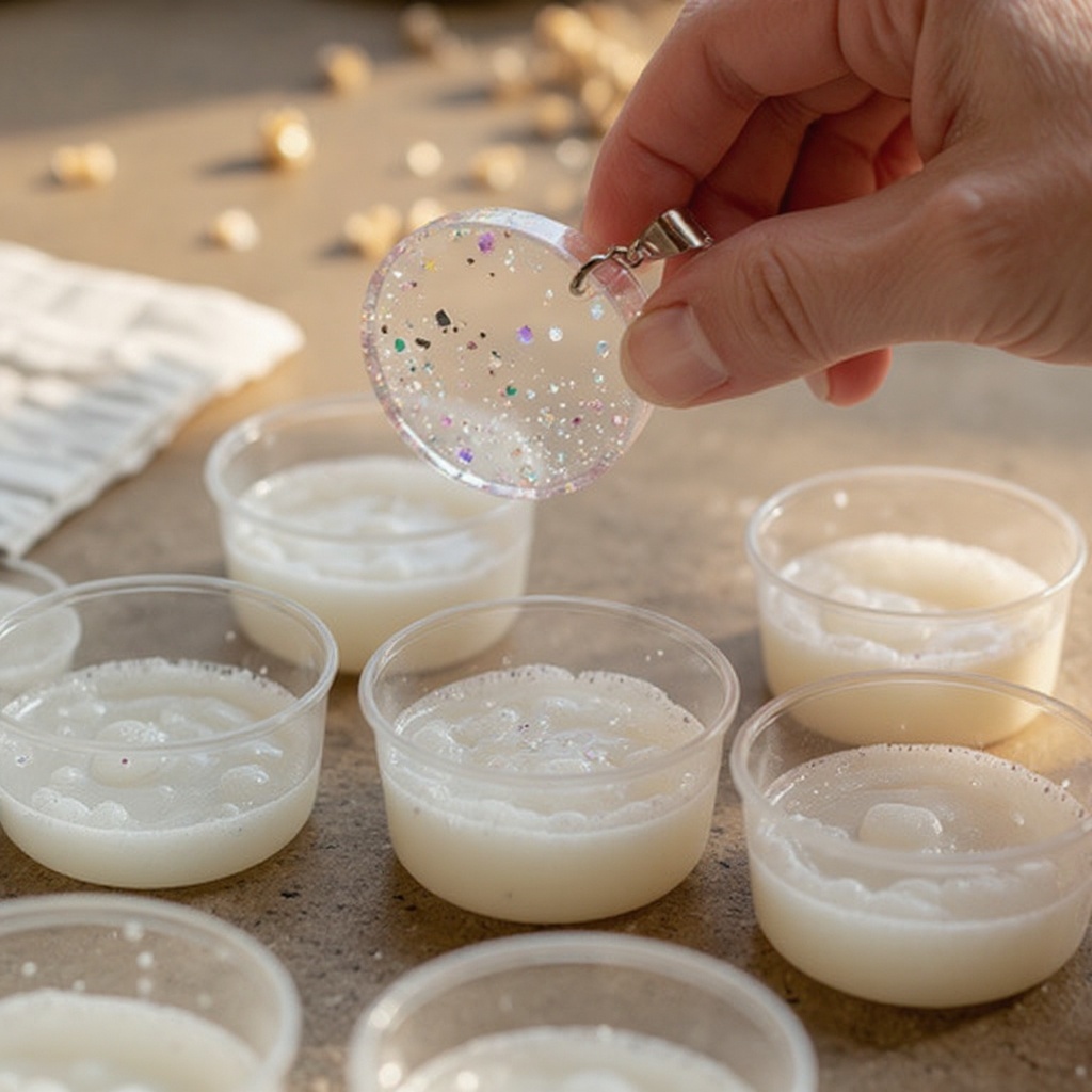 Step 7: Add a small amount of glitter to each cup of resin and stir gently until evenly 