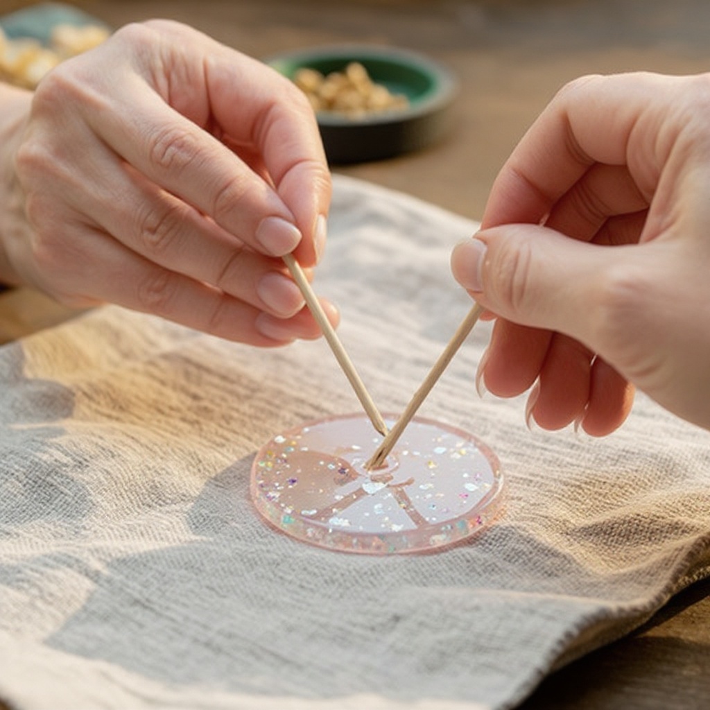 Step 9: Use a toothpick to gently swirl the glitter within the resin, creating a dynamic