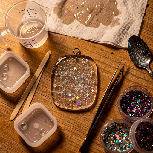 Multiple Floating Glitter Resin Pendants crafts from above