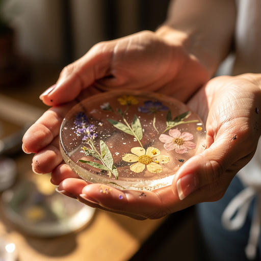 Pressed Flower Resin Coasters held in hand