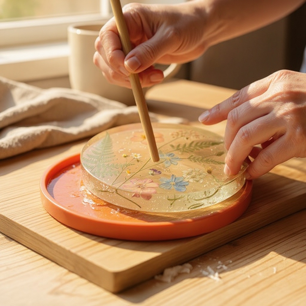 Step 7: Pour a thin layer of resin into the bottom of your silicone coaster mold, just e