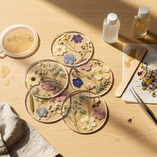 Multiple Pressed Flower Resin Coasters crafts from above