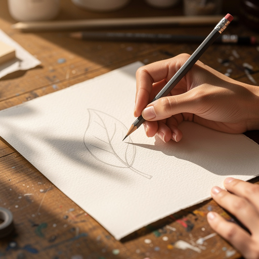 Step 3: Lightly sketch a nature-inspired subject on one sheet of watercolor paper using