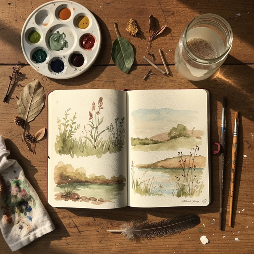 Multiple Watercolor Nature Journal Pages crafts from above