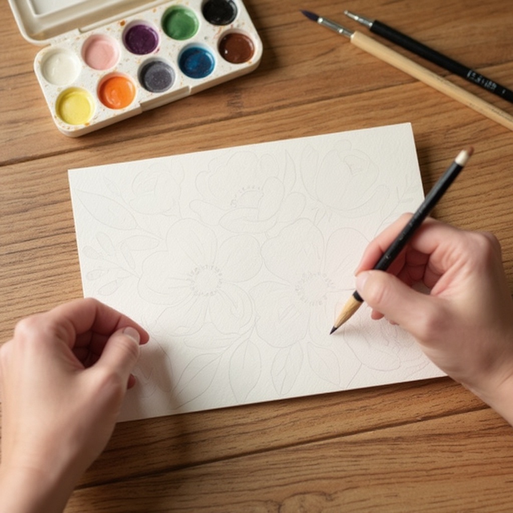 Step 2: If desired, lightly sketch the general shapes of a few flower petals or buds on