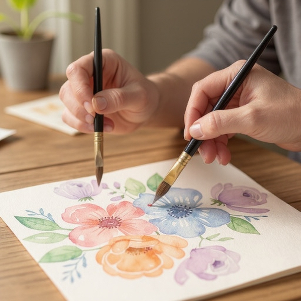 Step 5: Gently touch the wet brush to a damp section of your watercolor paper. You can p