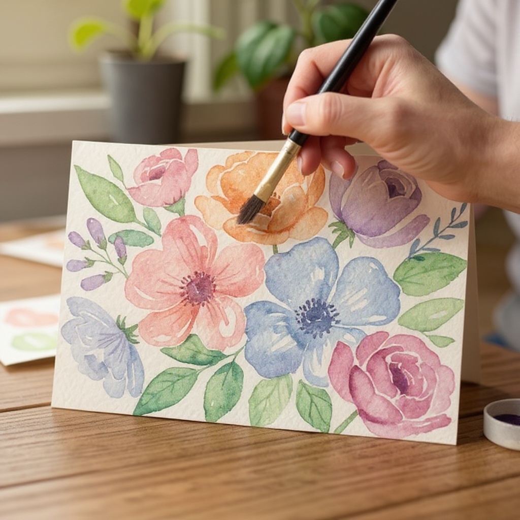 Step 8: Continue adding layers of color and petal shapes, building up your floral compos