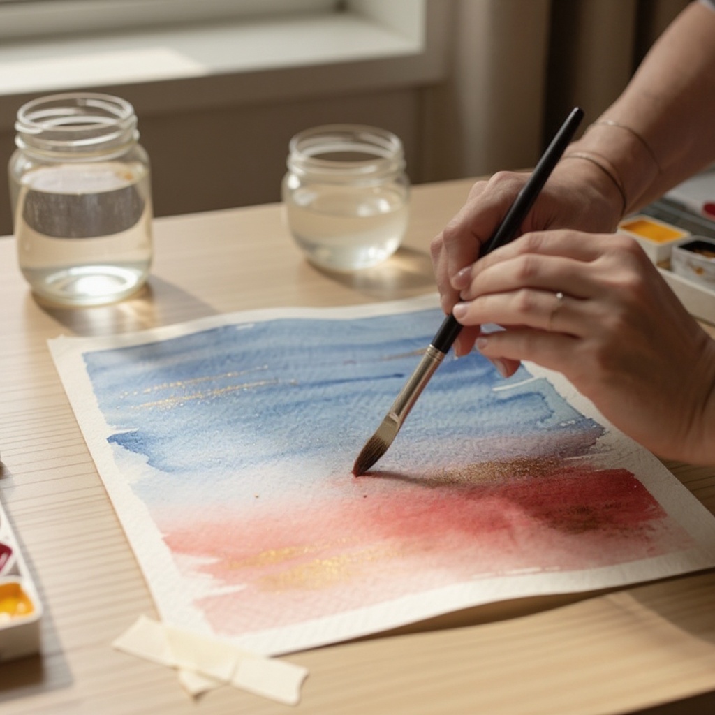 Step 4: Dip your brush into the clean water and then into your chosen watercolor paint. 