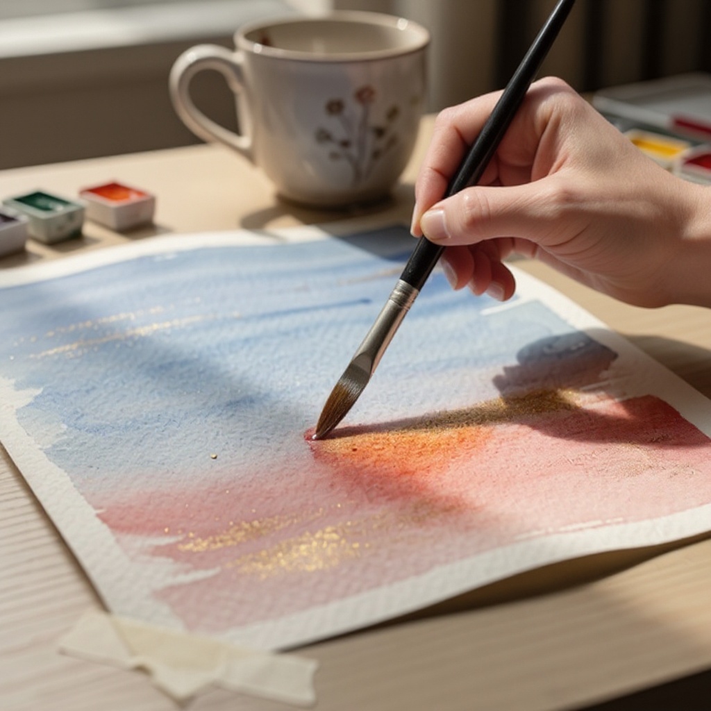 Step 6: While the paper is still wet, load your brush with your mixed watercolor paint a