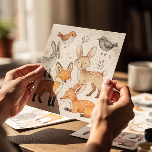 Whimsical Watercolor Woodland Creatures held in hand