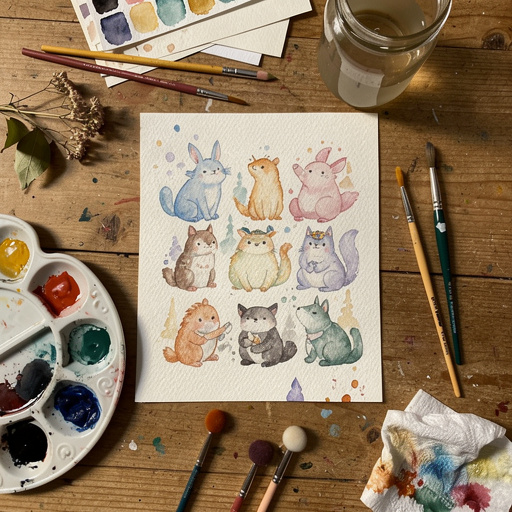 Multiple Whimsical Watercolour Creatures crafts from above