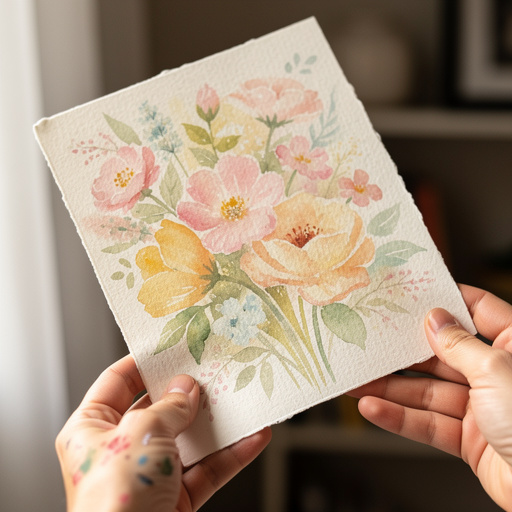 Watercolor Flowers Painting held in hand