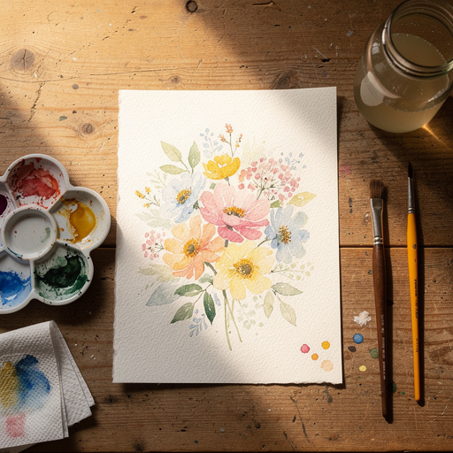 Multiple Watercolor Flowers Painting crafts from above