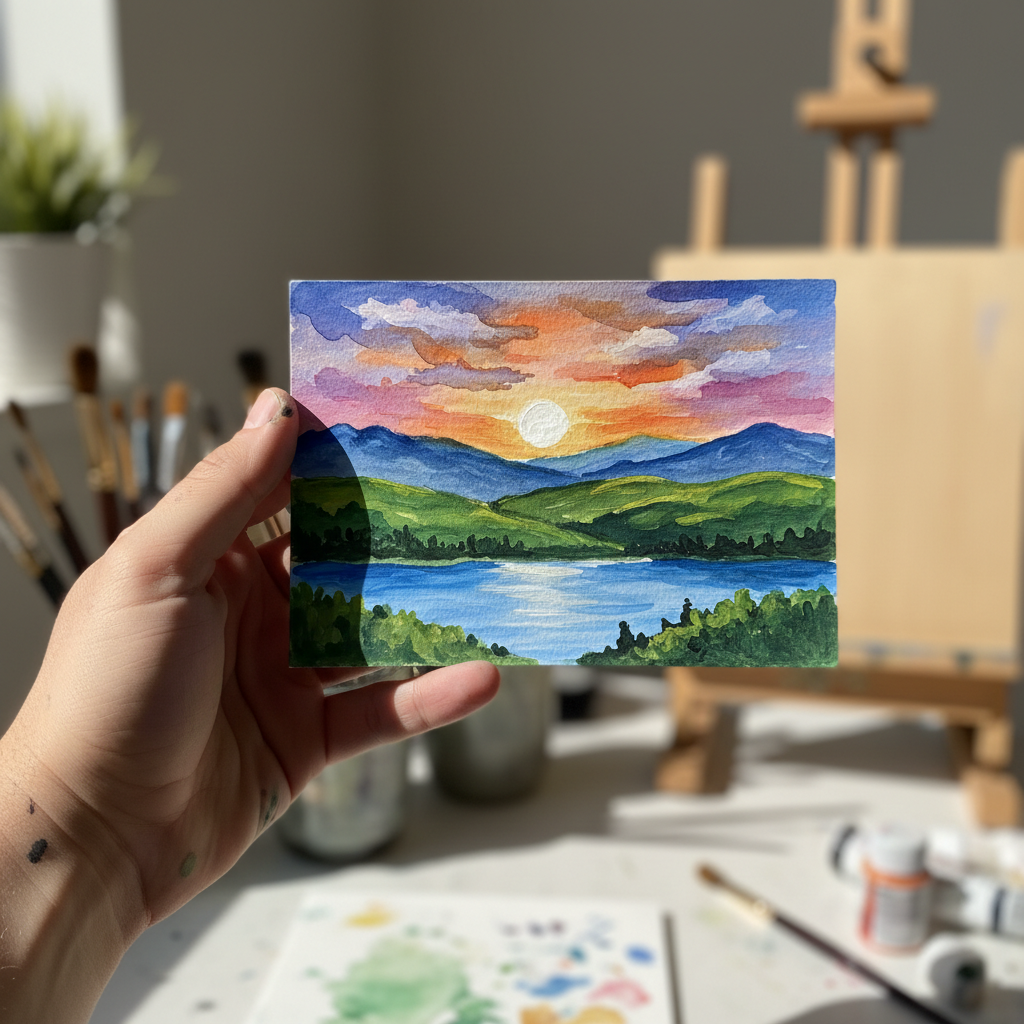 Beginner Watercolor Landscapes held in hand