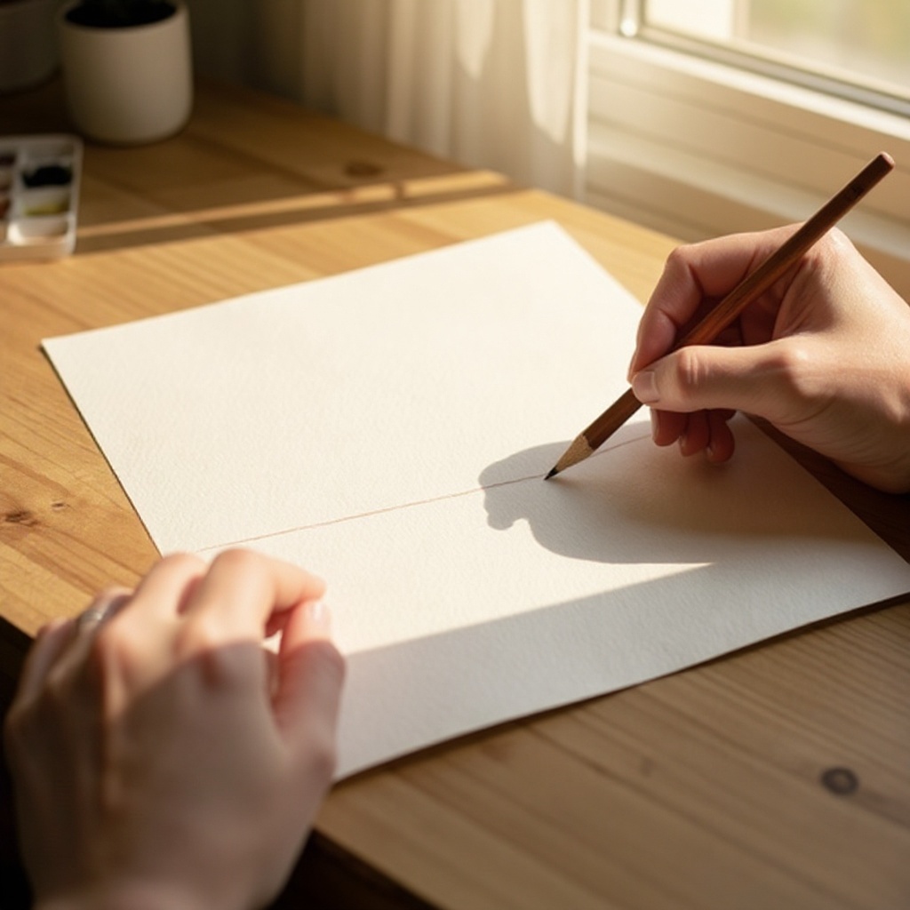 Step 2: If desired, lightly sketch a simple horizon line with a pencil on your watercolo