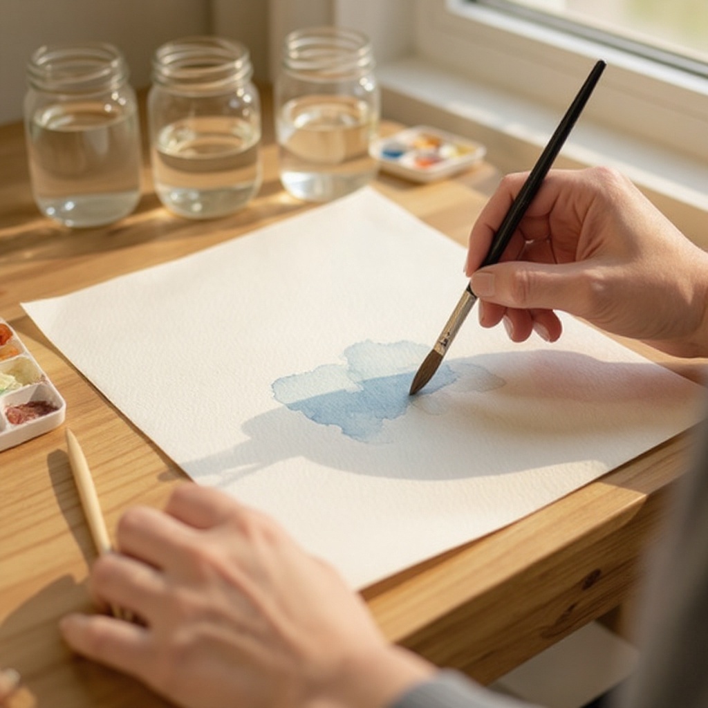 Step 5: On your palette, mix a light blue or purple for the sky. Add a little water to c