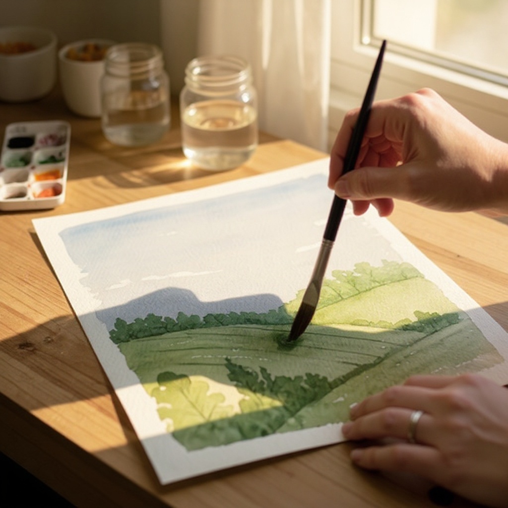 Step 8: Rinse your brush thoroughly and pick up a darker shade of green or brown. Add so