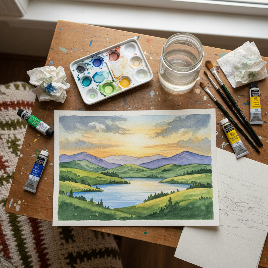 Multiple Easy Watercolor Landscapes crafts from above