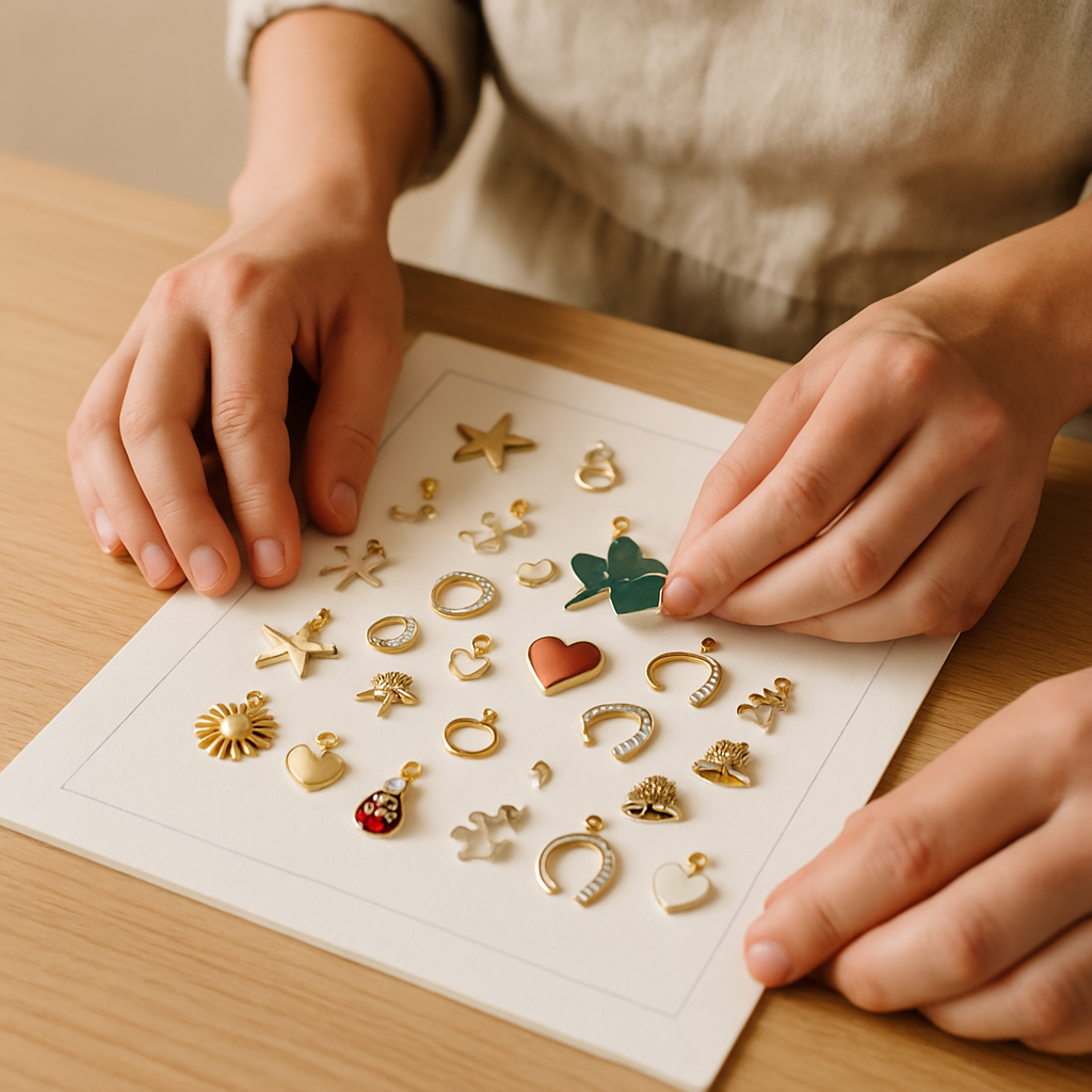 Step 3: Step 3: Plan your charm layout. Arrange the charms on the dry backing board with