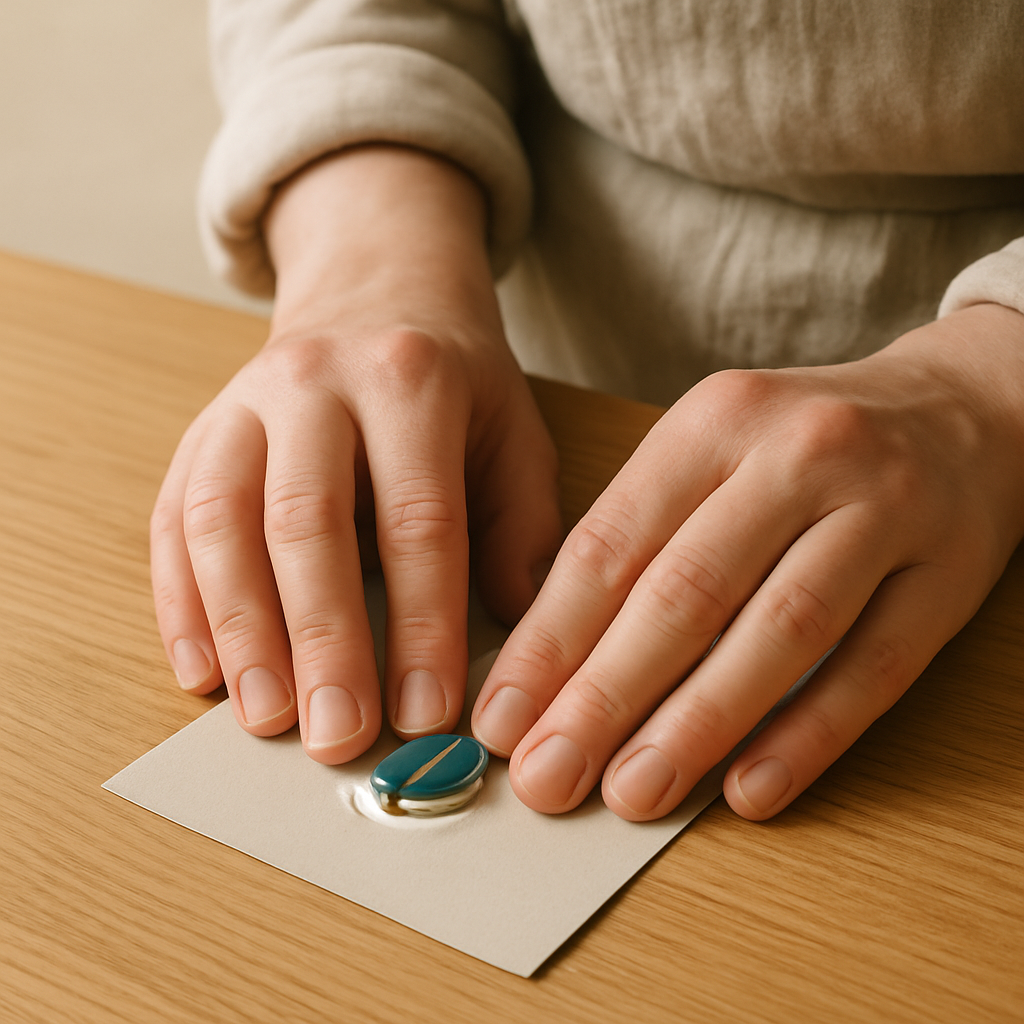 Step 5: Step 5: Press the charm firmly onto the backing board in its planned position an