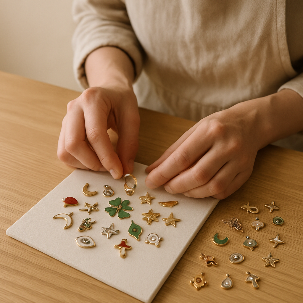 Step 6: Step 6: Attach subsequent charms, working outwards from your focal point or in s