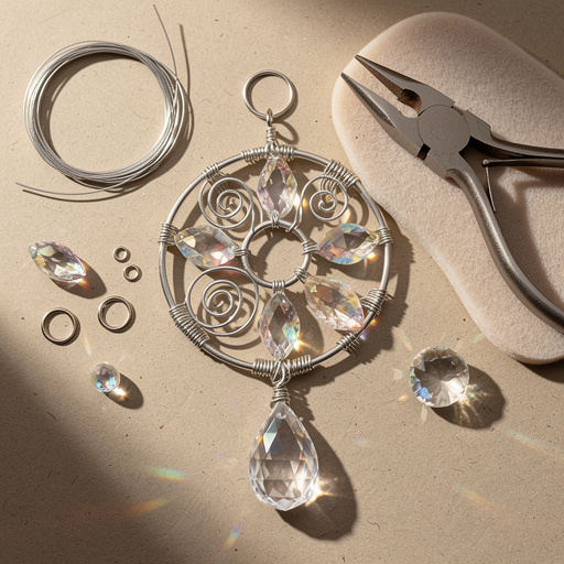 Multiple Wire Wrapped Crystal Sun Catcher crafts from above