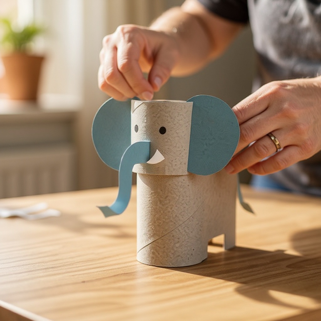 Step 3: For an elephant: Cut a piece of grey construction paper to fit around a cardboar