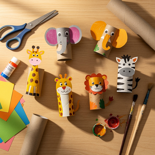 Multiple Cardboard Tube Zoo Animals crafts from above
